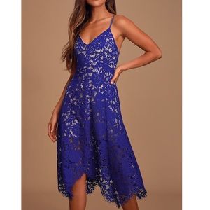 Lulu’s One Wish Royal Blue Lace Midi Dress
